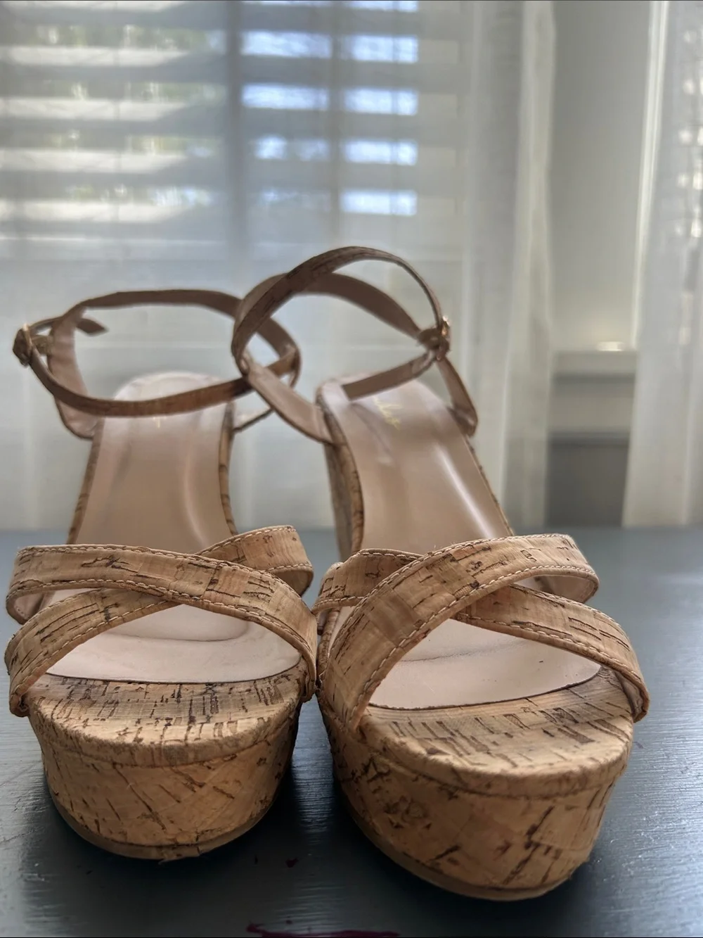 Lulu's Cork Wedge Sandals in Natural Tan